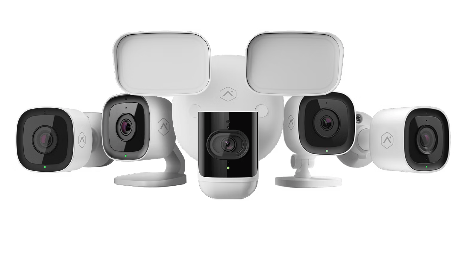 A complete suite of Alarm.com’s security cameras, including floodlight and indoor cameras, for comprehensive home monitoring solutions.