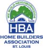 Logo for the Home Builders Association of St. Louis with a blue &ldquo;HBA&rdquo; beneath a green house icon framed by a blue arch and the words &ldquo;Home Builders Association St. Louis&rdquo; below.